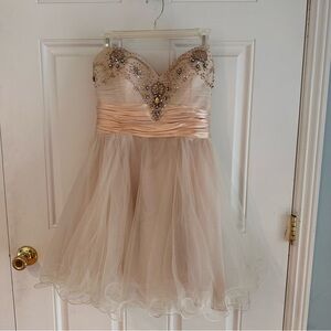 May Queen Couture Champagne Beaded Tulle Cocktail Dress Homecoming